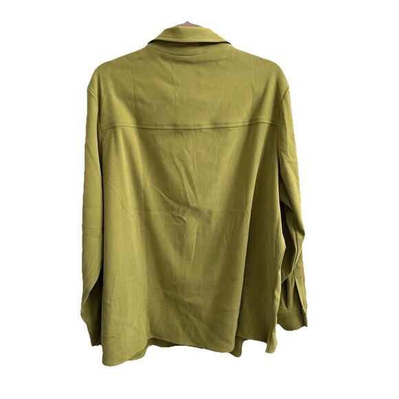 Susan Graver Women’s Green Long Sleeve Microsuede Button Up Top 1X Casual Career - Picture 4 of 6